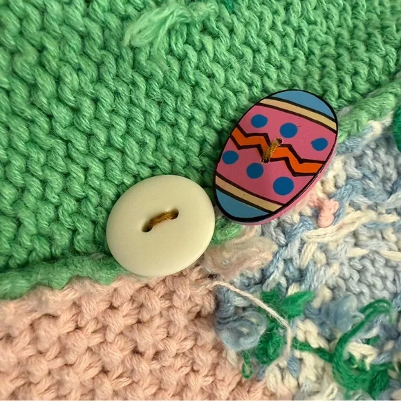 Vintage Crochet Storytelling Spring Bunny Chicks Cardigan Size L Eagle Eye 1995 - Picture 10 of 16